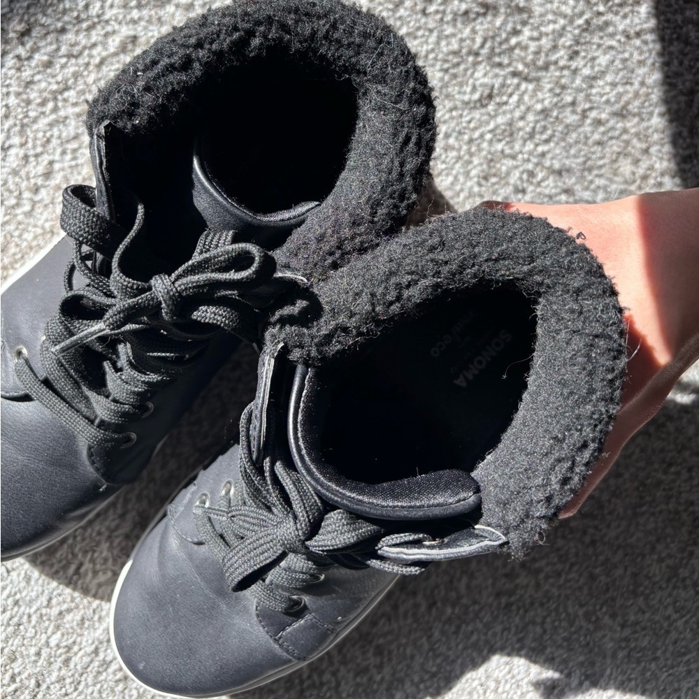Grunge Faux Leather Black High Top Emo Sneakers with Faux Fur trim - Size 8 - Picture 7 of 9